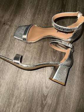 Abound Metallic Silver Block Heel Ankle Strap Sandals